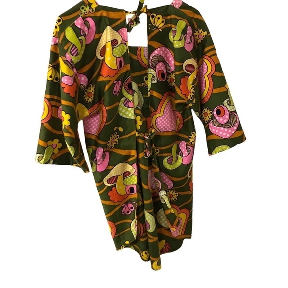 Vintage Design House 100% cotton retro 70s mushroom floral print apron dress - Picture 2 of 11